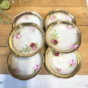 Vintage Germany bowls pink roses gold edge dessert dish cottage core
